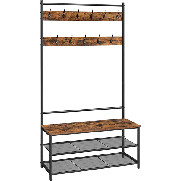 suport pentru haine cu 11 cârlige, suport pentru pantofi 40x100x180cm, Vintage maro negru
