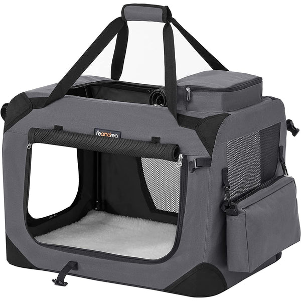 Feandrea Transportor pliabil pentru animale de companie, cutie transport caini 60 x 42 x 42 cm, gri