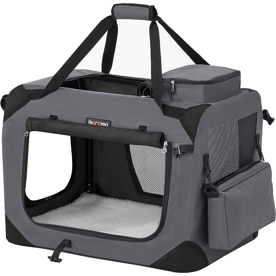 Feandrea Transportor pliabil pentru animale de companie, cutie transport caini 60 x 42 x 42 cm, gri