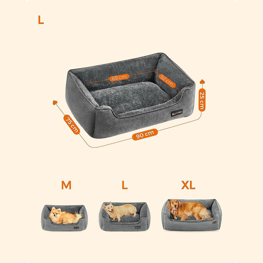 Pat pentru caini FEANDREA, pat pentru animale de companie 90 x 75 x 25 cm, gri