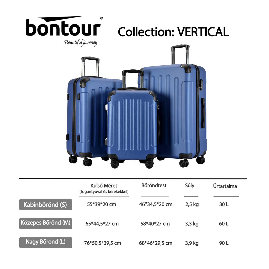 Set de bagaje BONTOUR VERTICAL cu 4 roți Albastru