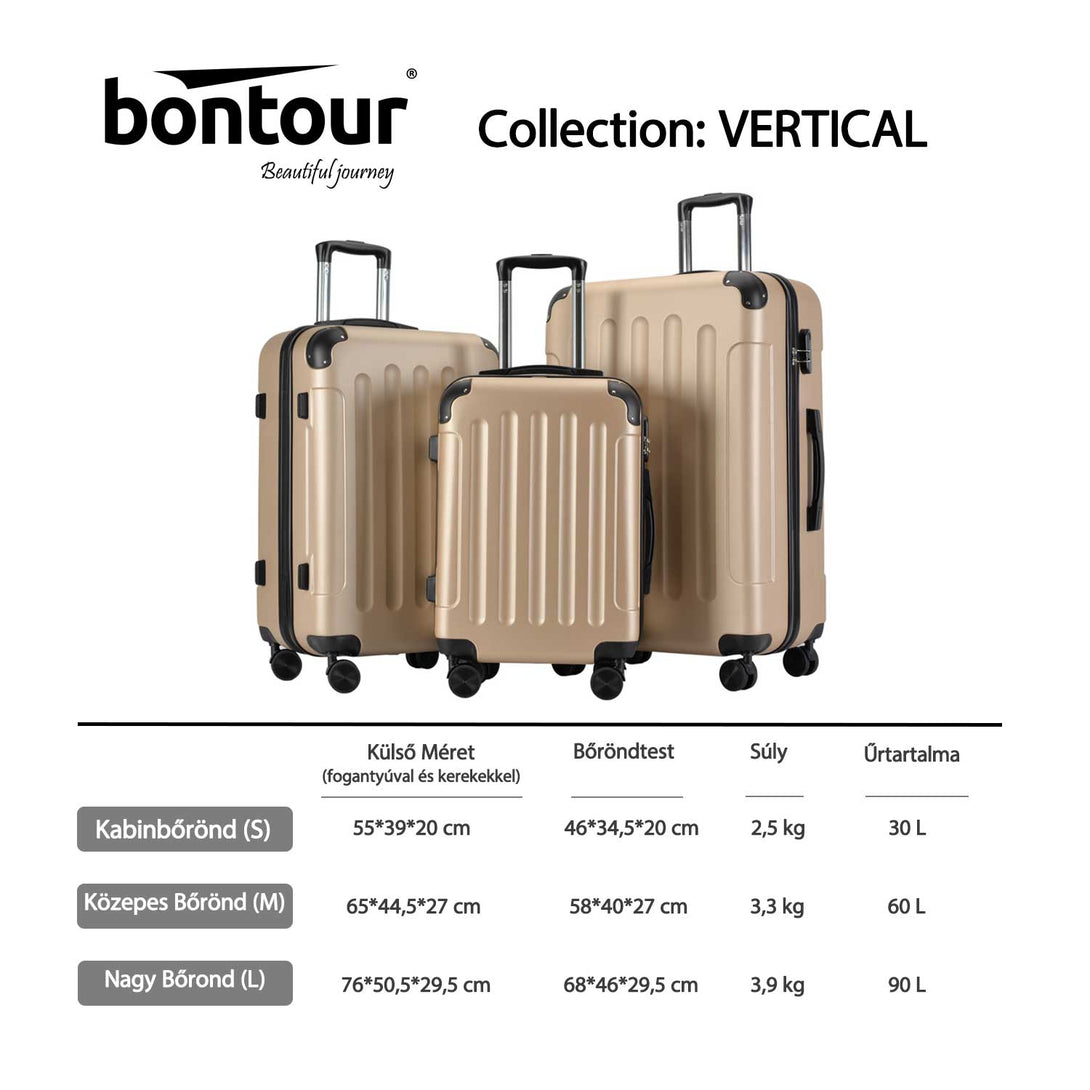 Set de bagaje BONTOUR "VERTICAL" cu 4 roți Culoare șampanie